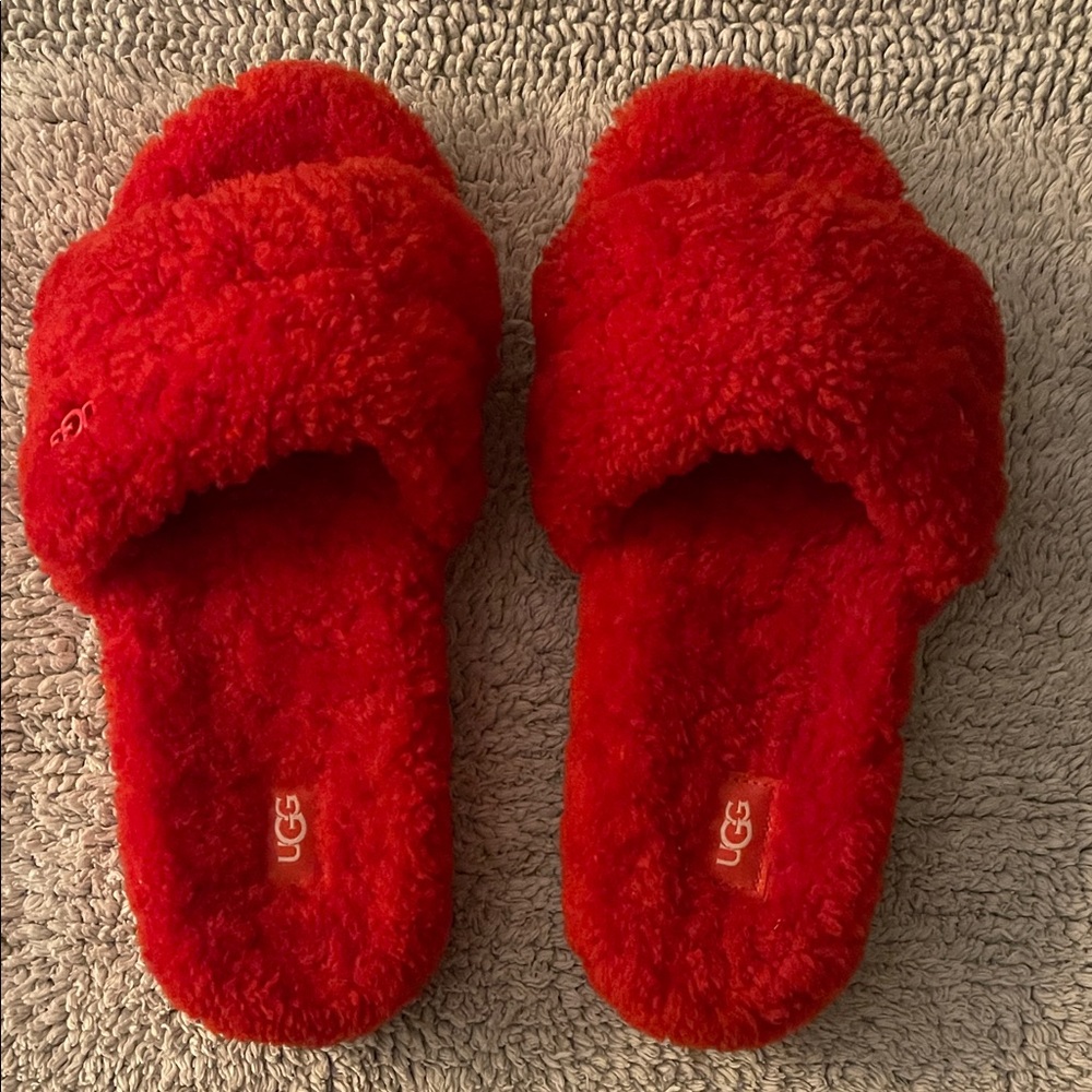UGG Bright Red Fuzzy Slides